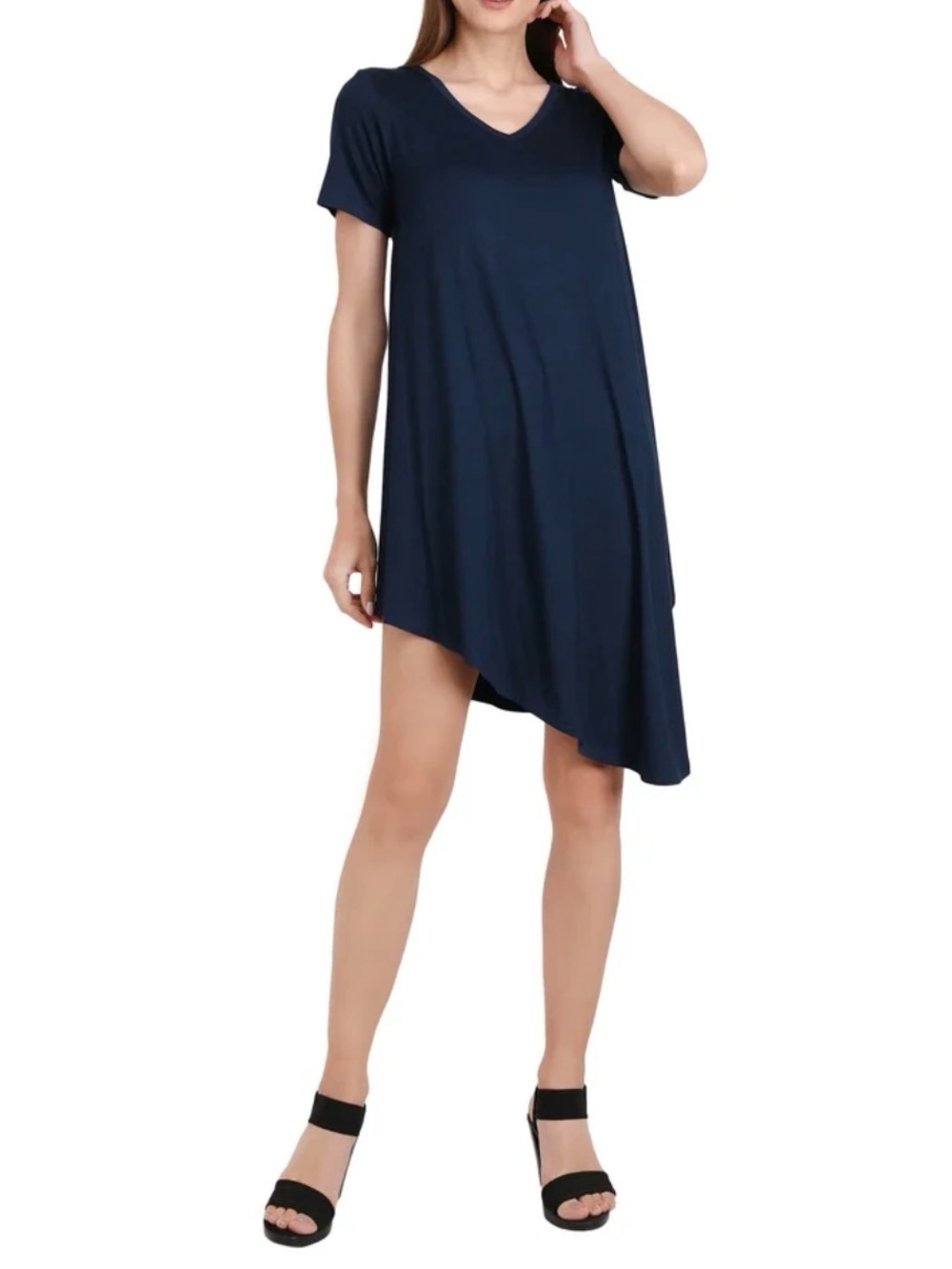 Miss Lavish London Asymmetrical Casual Tee Shirt V-Neck Short Sleeve Size Small